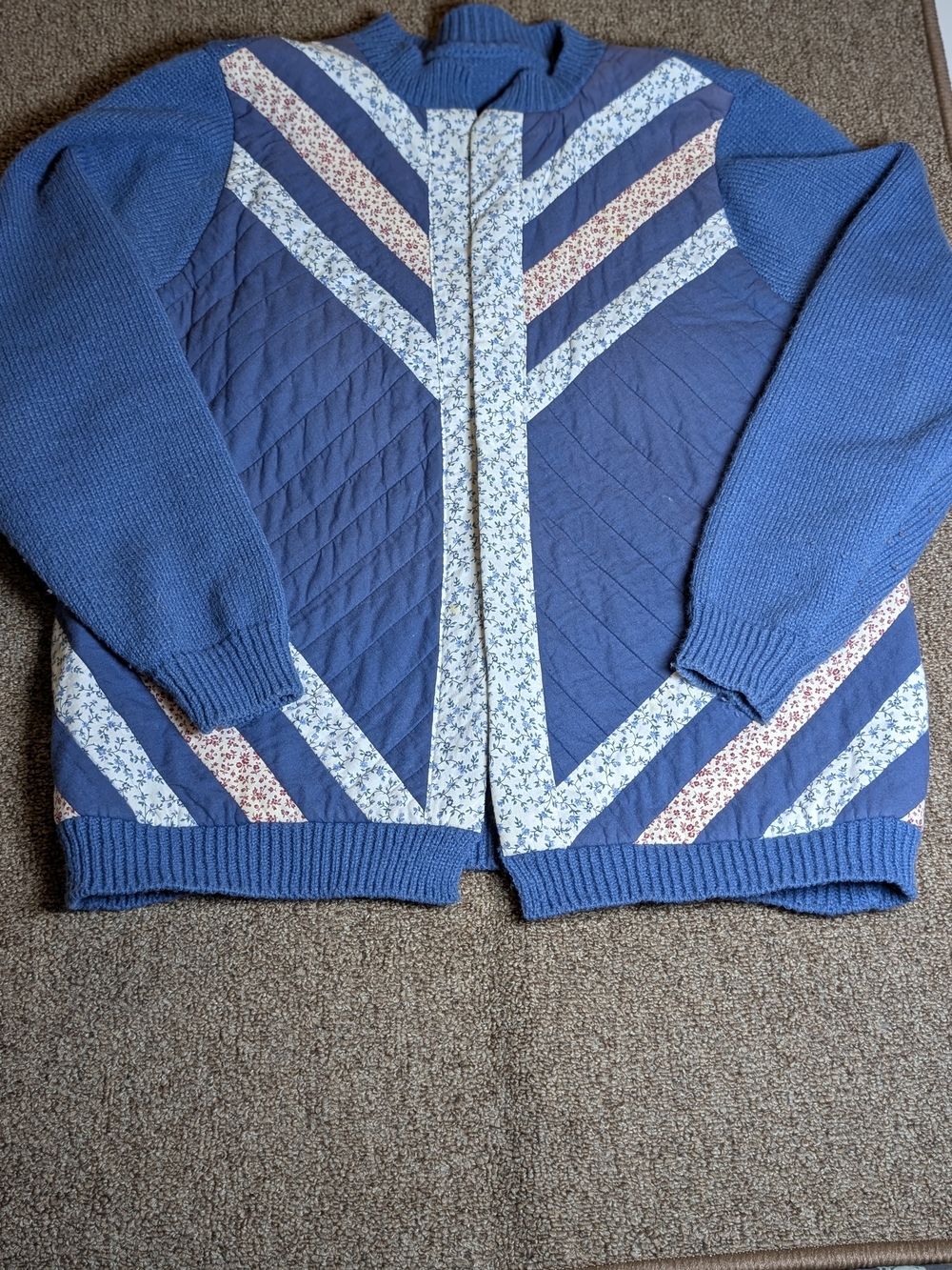 Vintage 70s Quilted Patchwork Cardigan Knit Sweater Medium